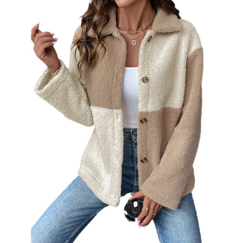Women's cuddly soft fleece jacket with block pattern NOVAE
