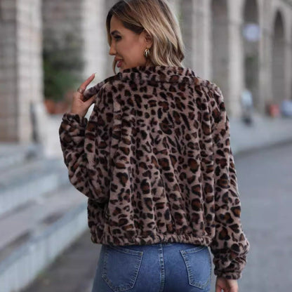 Women's cozy fleece jacket in leopard print NOVAE