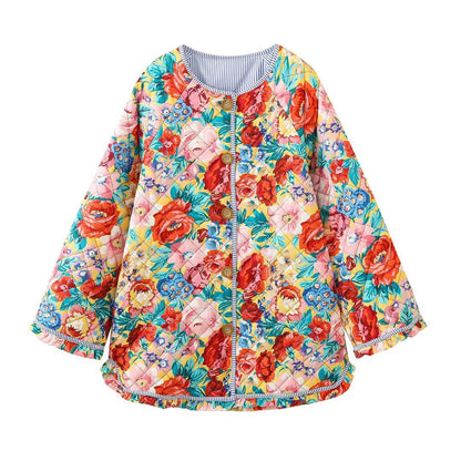 Women's throw jacket with colorful floral pattern and decorative buttons NOVAE