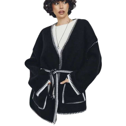 Women's cardigan with a wide cut and decorative belt NOVAE