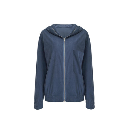 Women's cropped hooded jacket made of high-quality corduroy fabric with practical pockets and elastic cuffs NOVAE