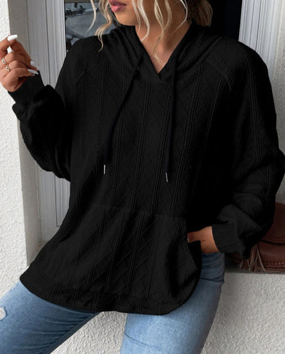 Women's Oversized Knit Hoodie with V-Neck and Stylish Hood NOVAE