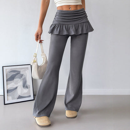 Women's leisure trousers with a flounced waistband and wide leg NOVAE