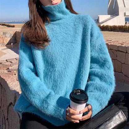 Women's Fluffy Loose Fit High Collar Sweater NOVAE