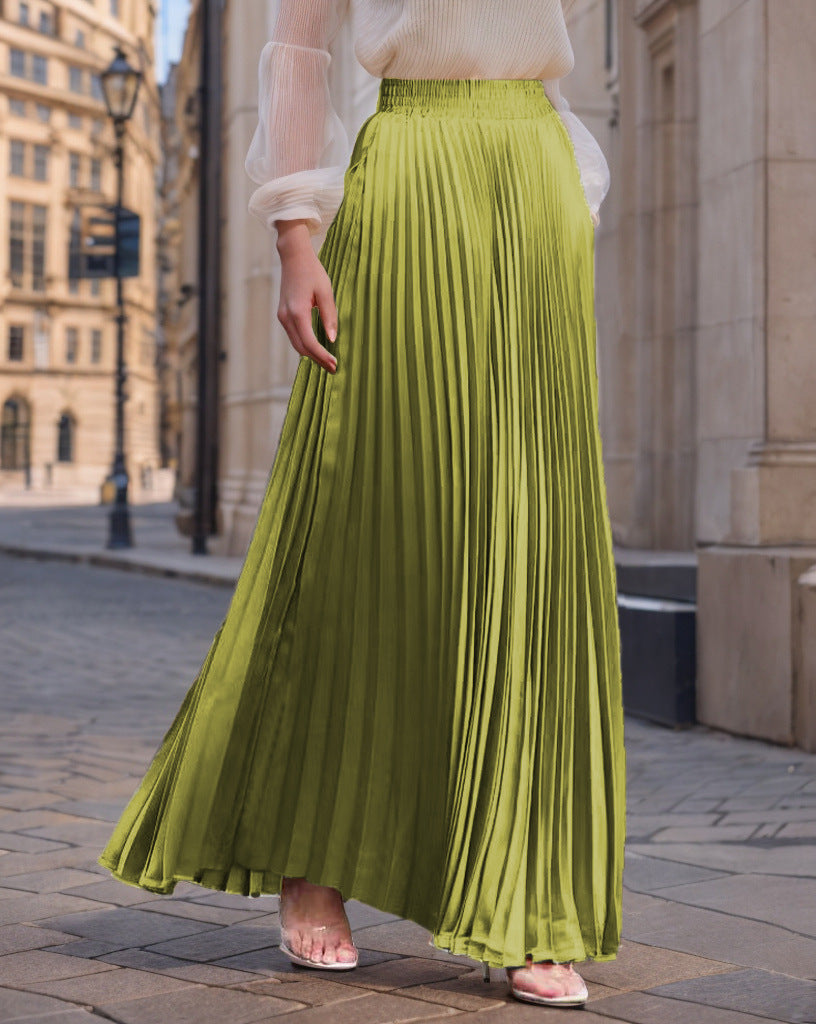 Women's pleated maxi skirt with elastic waistband and flowing cut NOVAE
