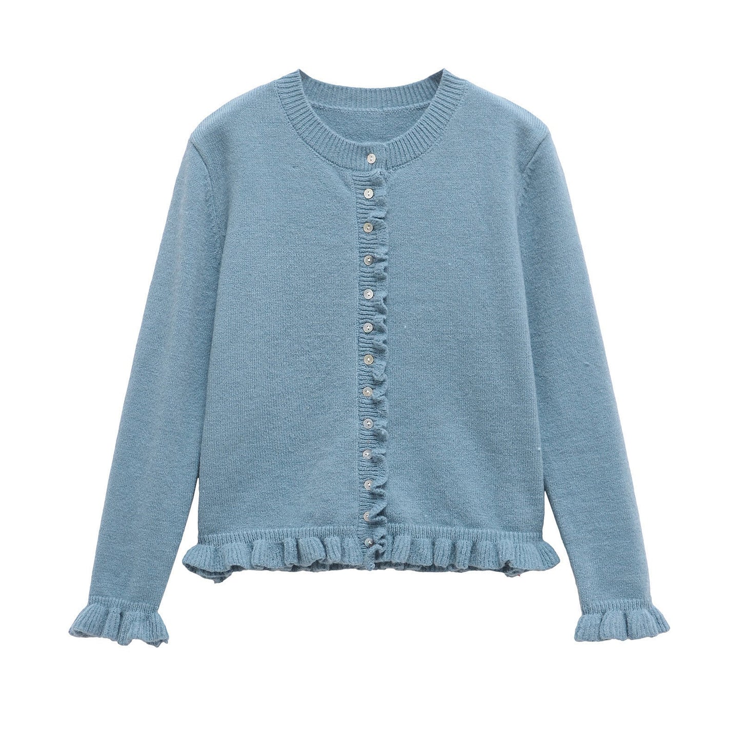 Women's cardigan with ruffle details and decorative buttons NOVAE