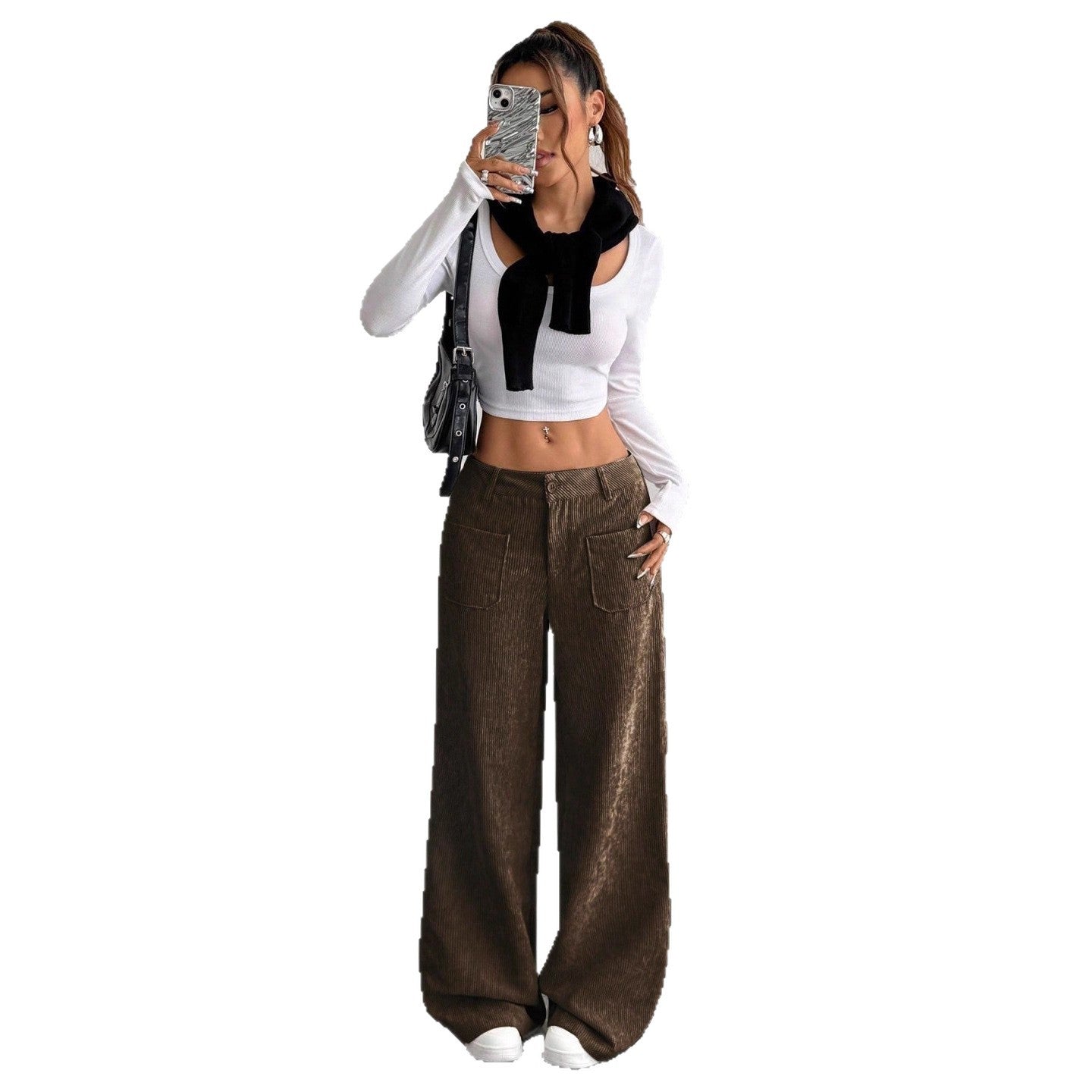 Women's wide-leg corduroy trousers with practical pockets NOVAE