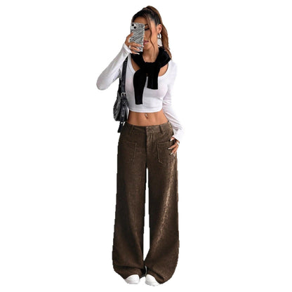 Women's wide-leg corduroy trousers with practical pockets NOVAE