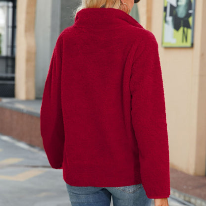 Women's Cozy Fleece Sweater with Button Placket and Kangaroo Pocket NOVAE