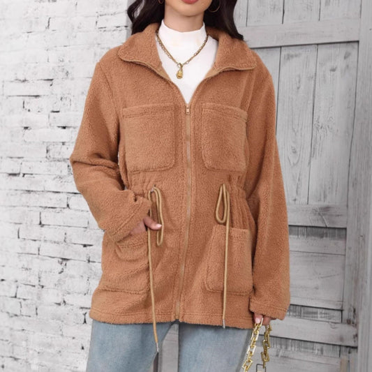 Women's fleece jacket with adjustable waistband and practical pockets NOVAE