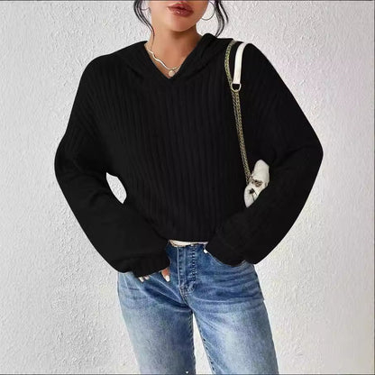 Women's chunky knit sweater with V-neck and casual sleeves NOVAE