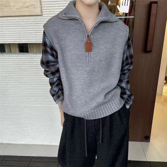 Women's knitted vest with high collar and zipper NOVAE