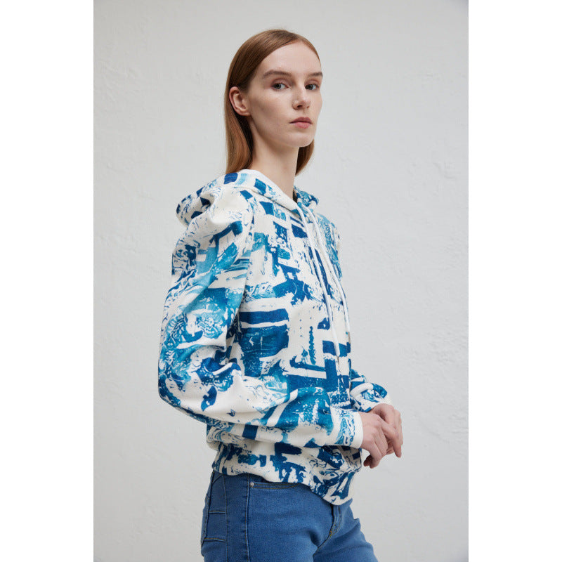 Women's hooded sweatshirt with fashionable ruffle design and creative print NOVAE