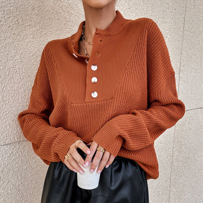 Women's knitted sweater with button placket and textured design NOVAE