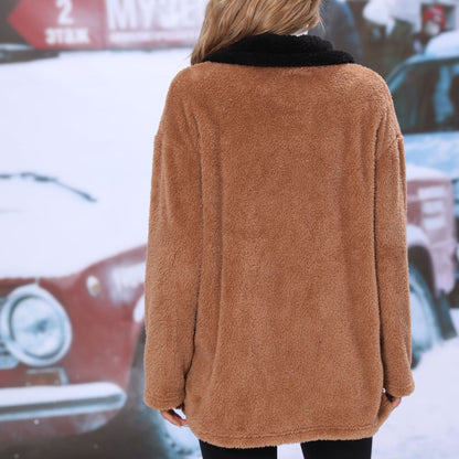 Women's Cozy Fleece Jacket with Contrasting Pockets NOVAE