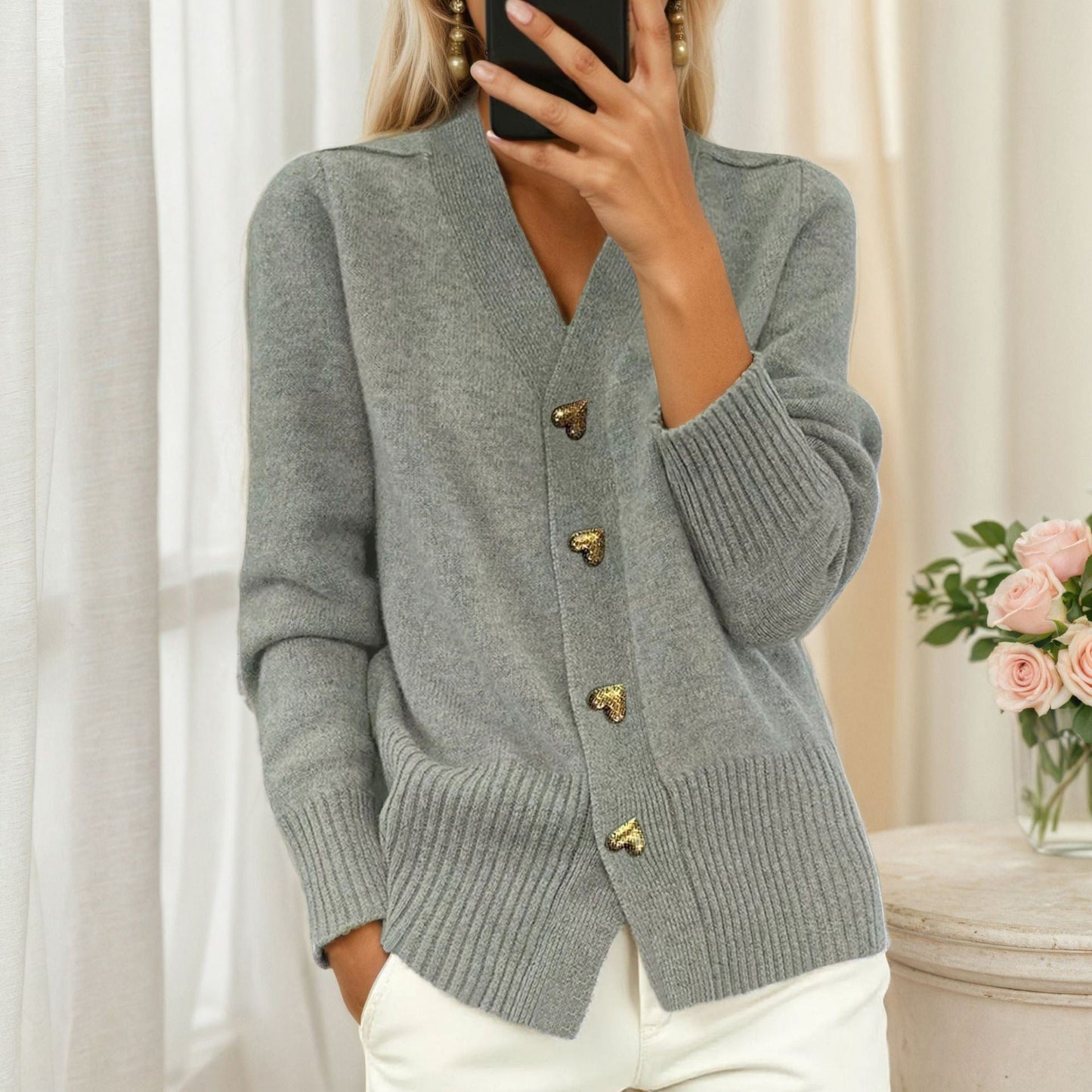 Women's cardigan with heart buttons and a relaxed fit NOVAE