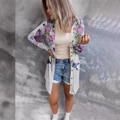 Women's longer blouse jacket with floral pattern NOVAE