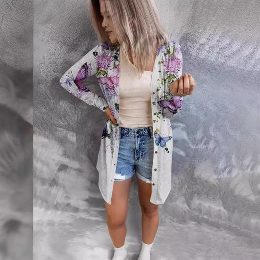 Women's longer blouse jacket with floral pattern NOVAE