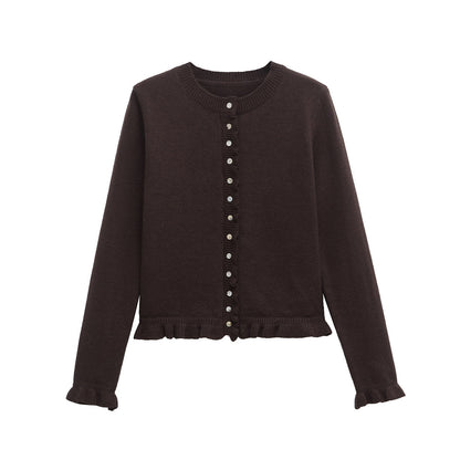 Women's cardigan with ruffle details and decorative buttons NOVAE