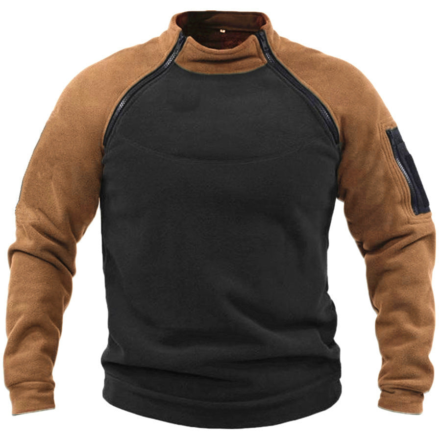 Men's fleece pullover with high collar and functional pockets NOVAE