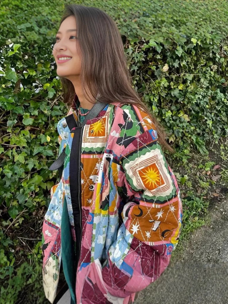 Women's quilted jacket with colorful patterns NOVAE