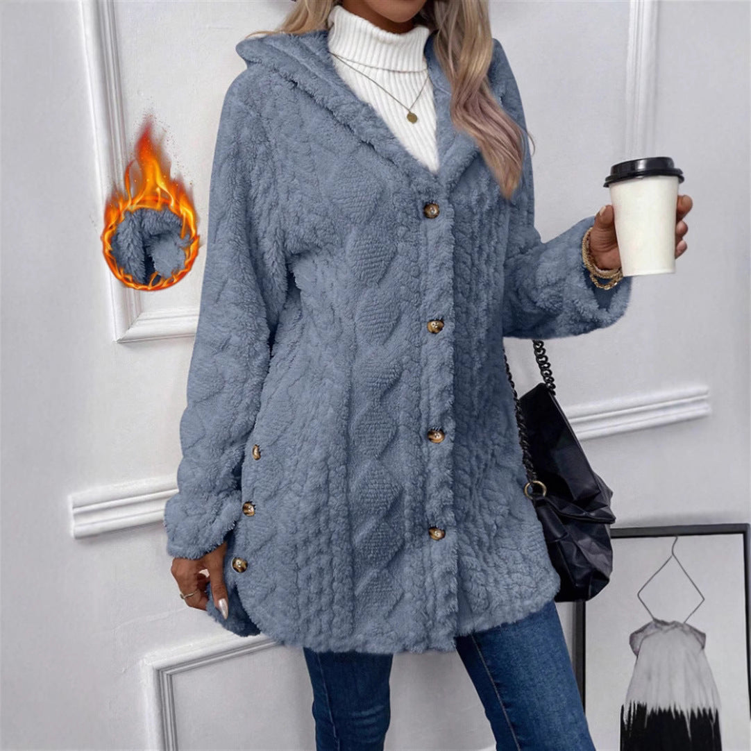 Women's Cozy Teddy Jacket with Button Closure NOVAE