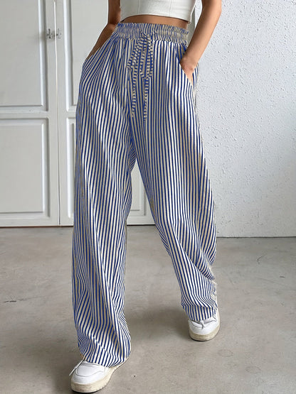 Women's wide-leg striped trousers with elasticated waistband and pockets NOVAE