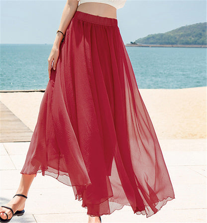 Women's Long, Flowing Chiffon Skirt with Elastic Waistband NOVAE