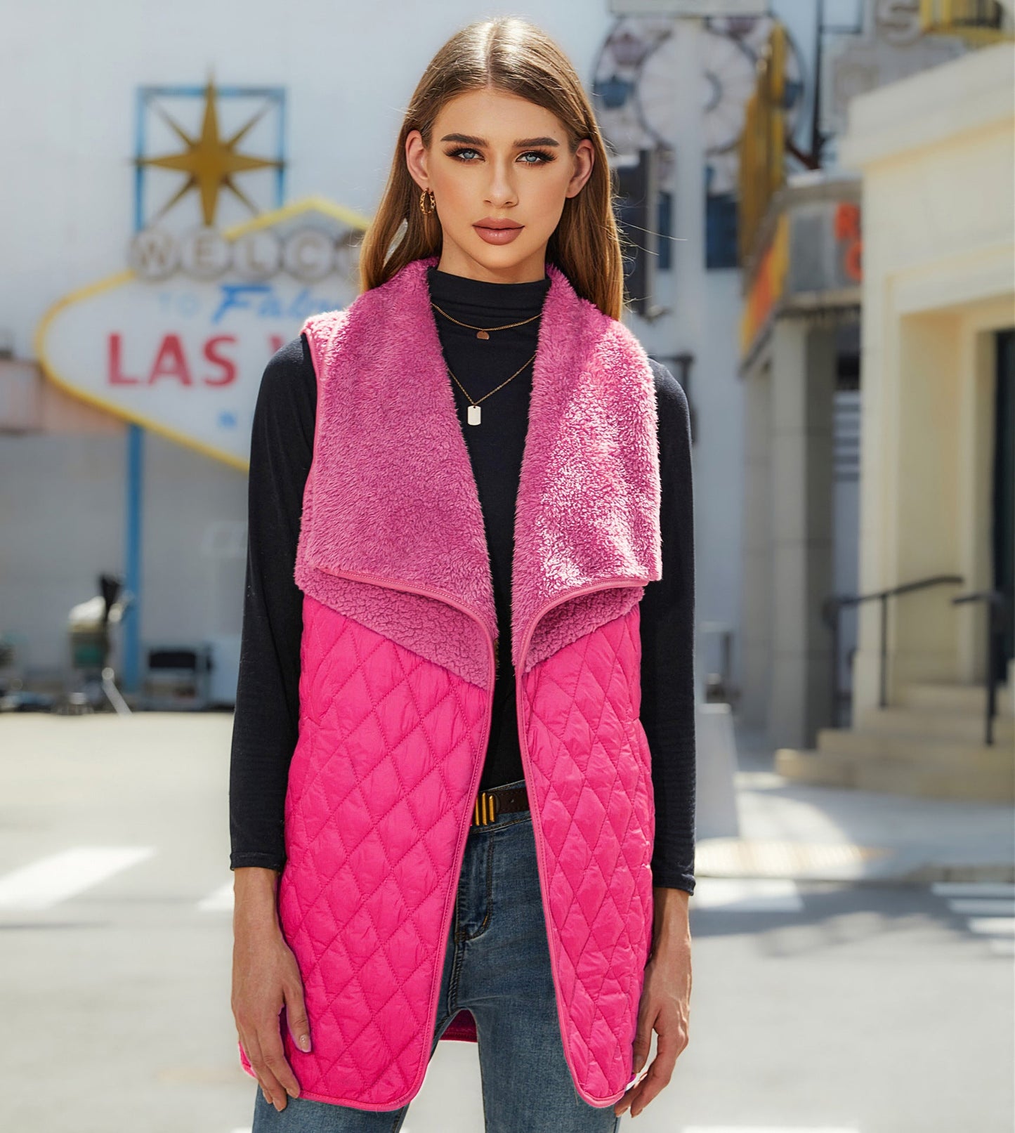 Women's reversible vest made of cuddly material and quilted design NOVAE