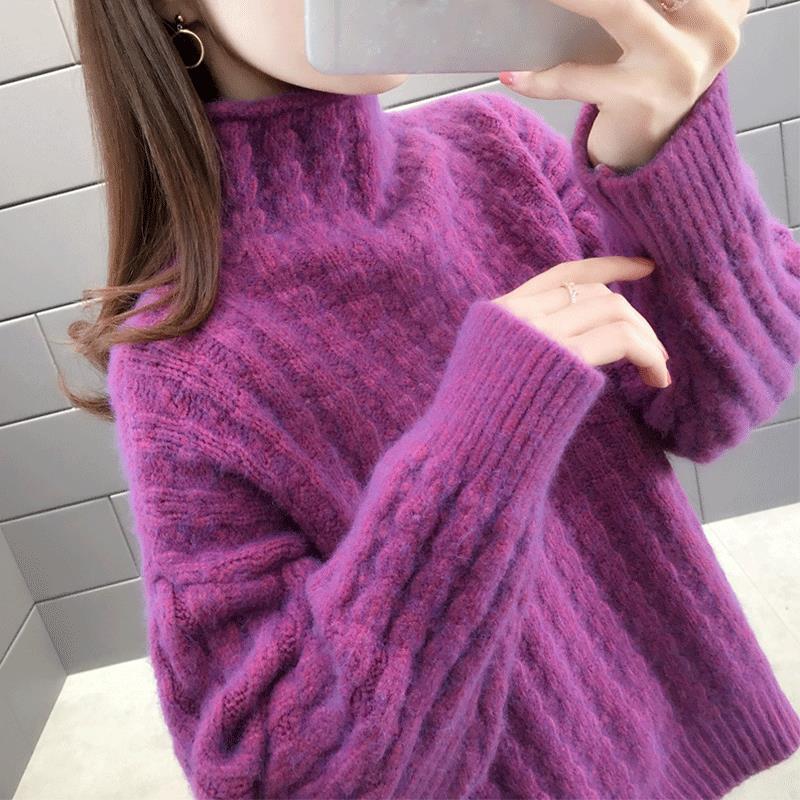 Women's knit sweater in a modern ribbed design with a high collar and casual sleeves NOVAE