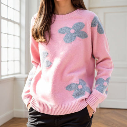 Women's Cozy Knit Sweater with Floral Design NOVAE