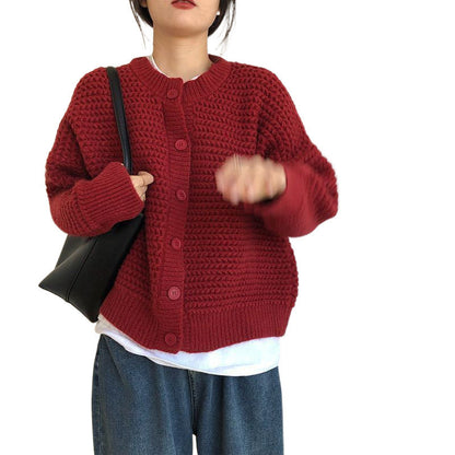 Women's chunky knit cardigan with button details and oversized cut NOVAE