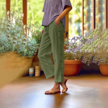 Women's lightweight and airy summer trousers with side buttons NOVAE