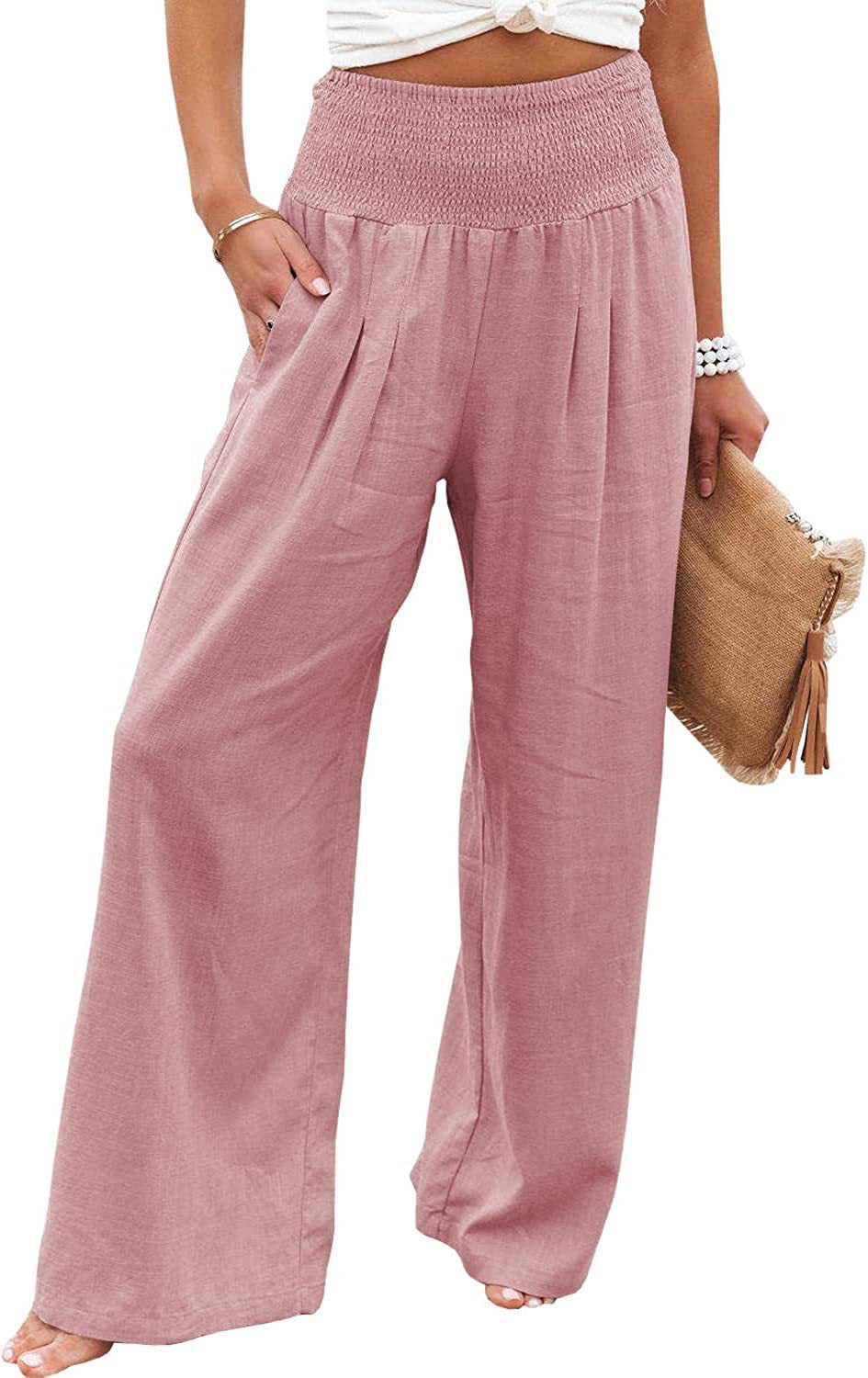 Women's airy linen trousers with elasticated waistband and wide cut NOVAE