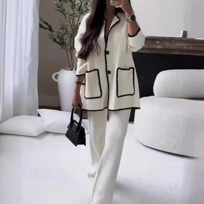 Women's elegant knit blazer set with contrasting details NOVAE