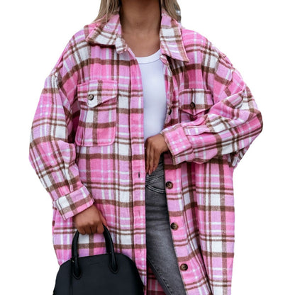 Women's Checkered Shirt Coat in Soft Cotton Blend NOVAE