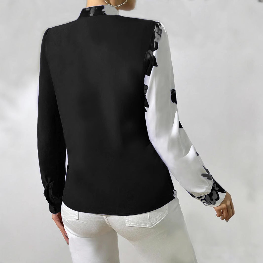 Women's blouse with unique floral pattern and elegant V-neck NOVAE
