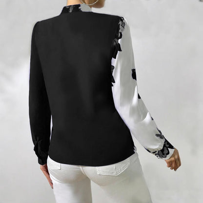 Women's blouse with unique floral pattern and elegant V-neck NOVAE