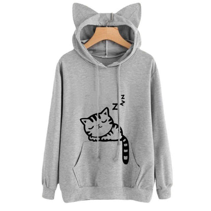 Women's hooded sweatshirt with cat ears and cute print NOVAE