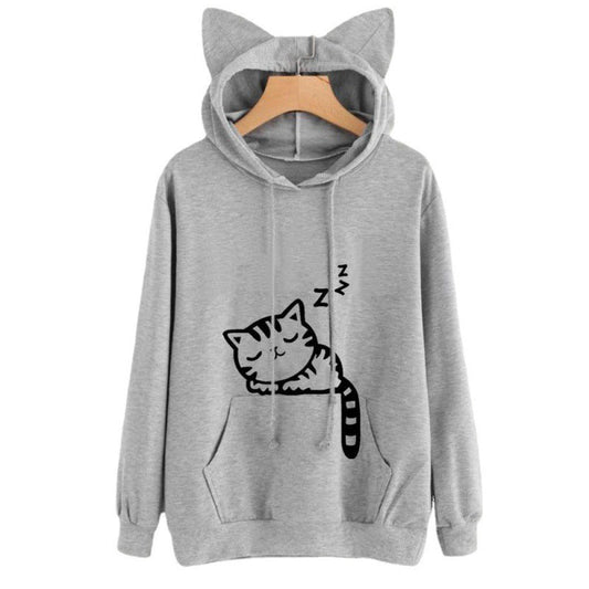 Women's hooded sweatshirt with cat ears and cute print NOVAE
