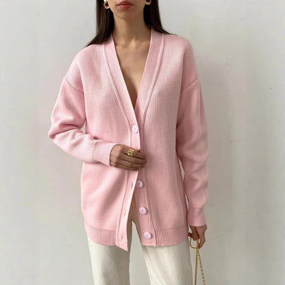 Women's cardigan with V-neck and fine rib texture NOVAE