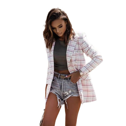 Women's checked blazer with double-breasted button fastening and elegant details NOVAE