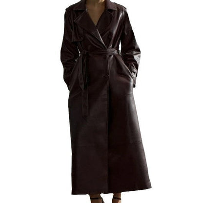 Women's trench coat made of high-quality faux leather with adjustable belt NOVAE