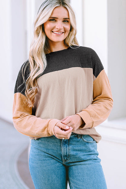 Women's casual ribbed sweater with color blocking NOVAE