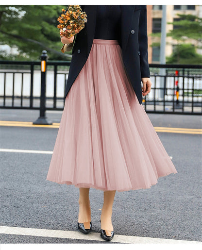 Women's Elegant Tulle Skirt with Wide Swing Cut and Elastic Waistband NOVAE
