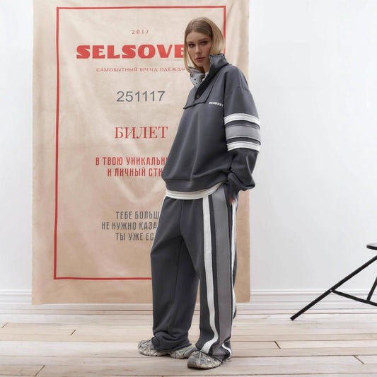 Women's sporty sweater set with side stripes and high collar NOVAE