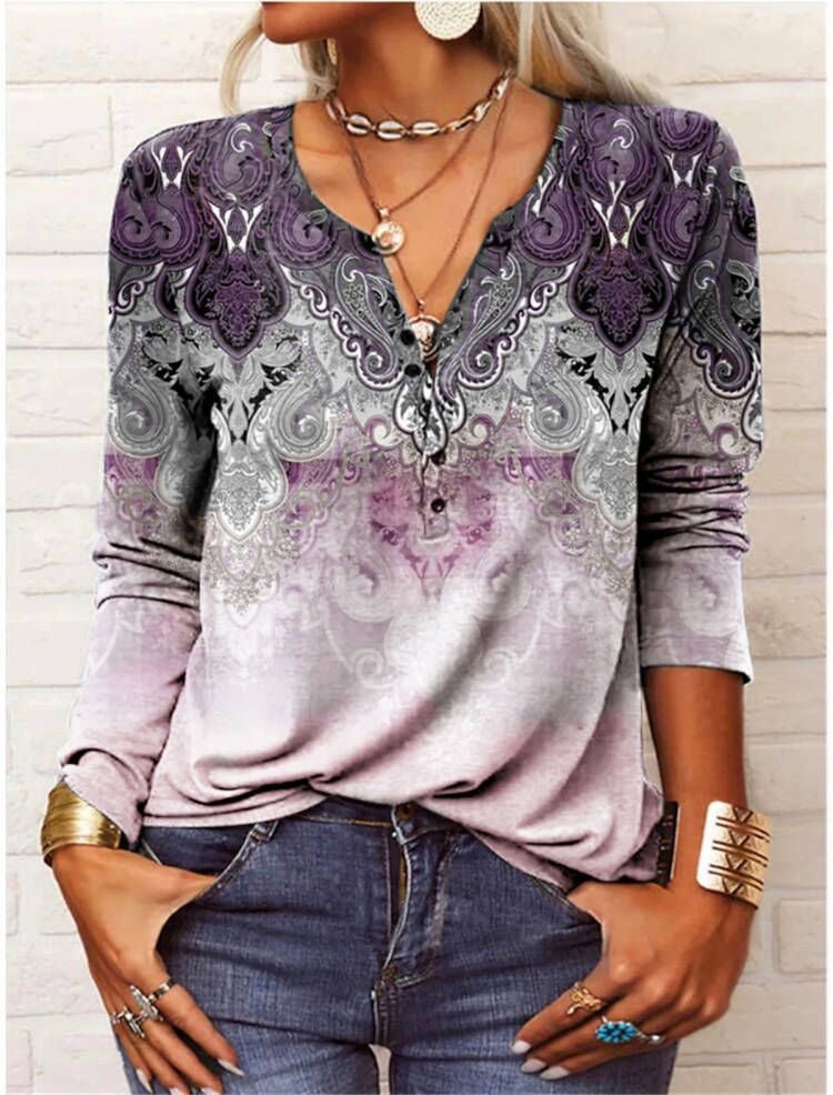 Women's long-sleeved casual shirt with playful pattern NOVAE