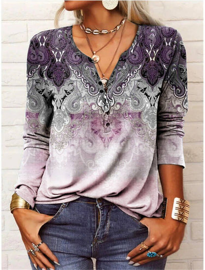 Women's long-sleeved casual shirt with playful pattern NOVAE