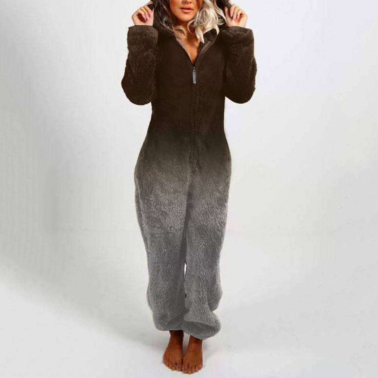 Women's Fleece Onesie with Hood and Gradient Design NOVAE