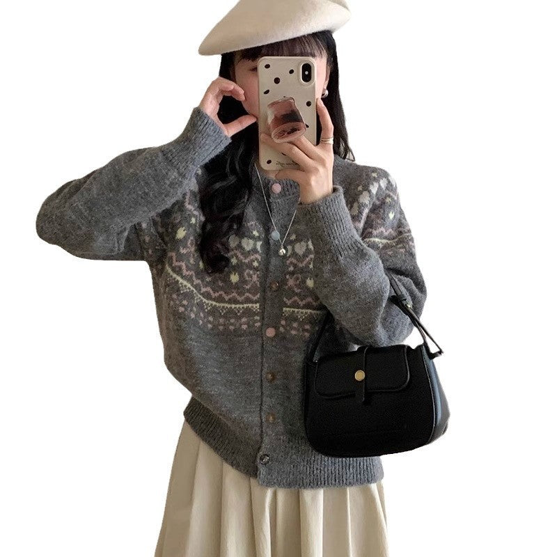 Women's cardigan with festive pattern and fashionable buttons NOVAE